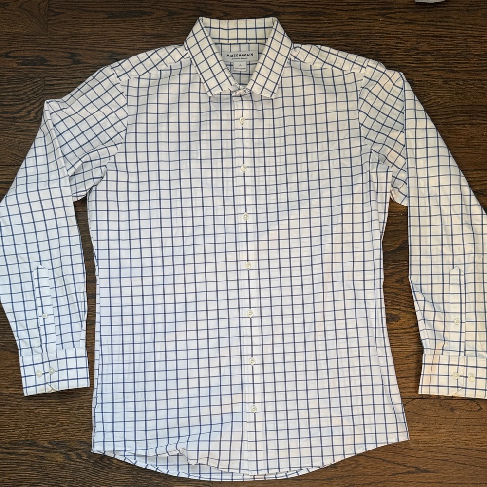 Mizzen+Main Men's White and Navy Checkered Shirt